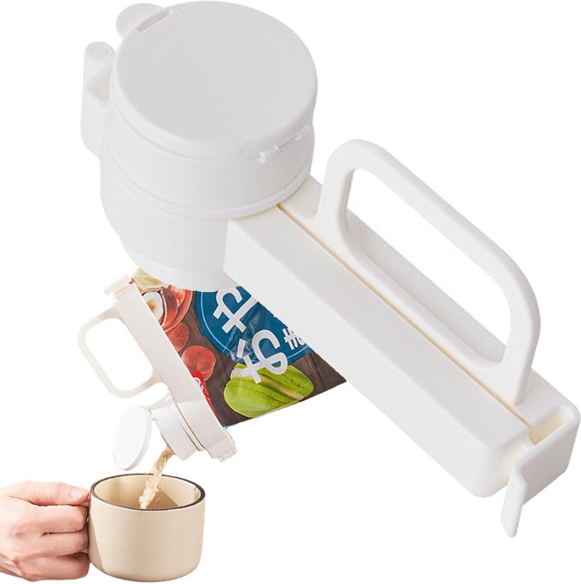 Freshness Clips with Pouring Spout - Bag Sealer - Freshness Clips - Sealing Clips - Bag Sealing Clamp Pouring Spout - Food Sealing - Keep Fresh - Food Bag Clips with Pouring Spouts - For Kitchen Food Storage Bag - White - 1 Piece - Image 1