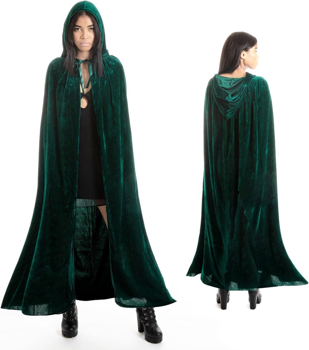 Luxury Green Hooded Coat - 170cm / XXL - Halloween Carnival Costume - Green Velour Coat - Hat - Adults - Dress Up - Costume Cape - Gothic - Fantasy - Halloween Suit - Carnival Clothing - Women and Men - Image 1