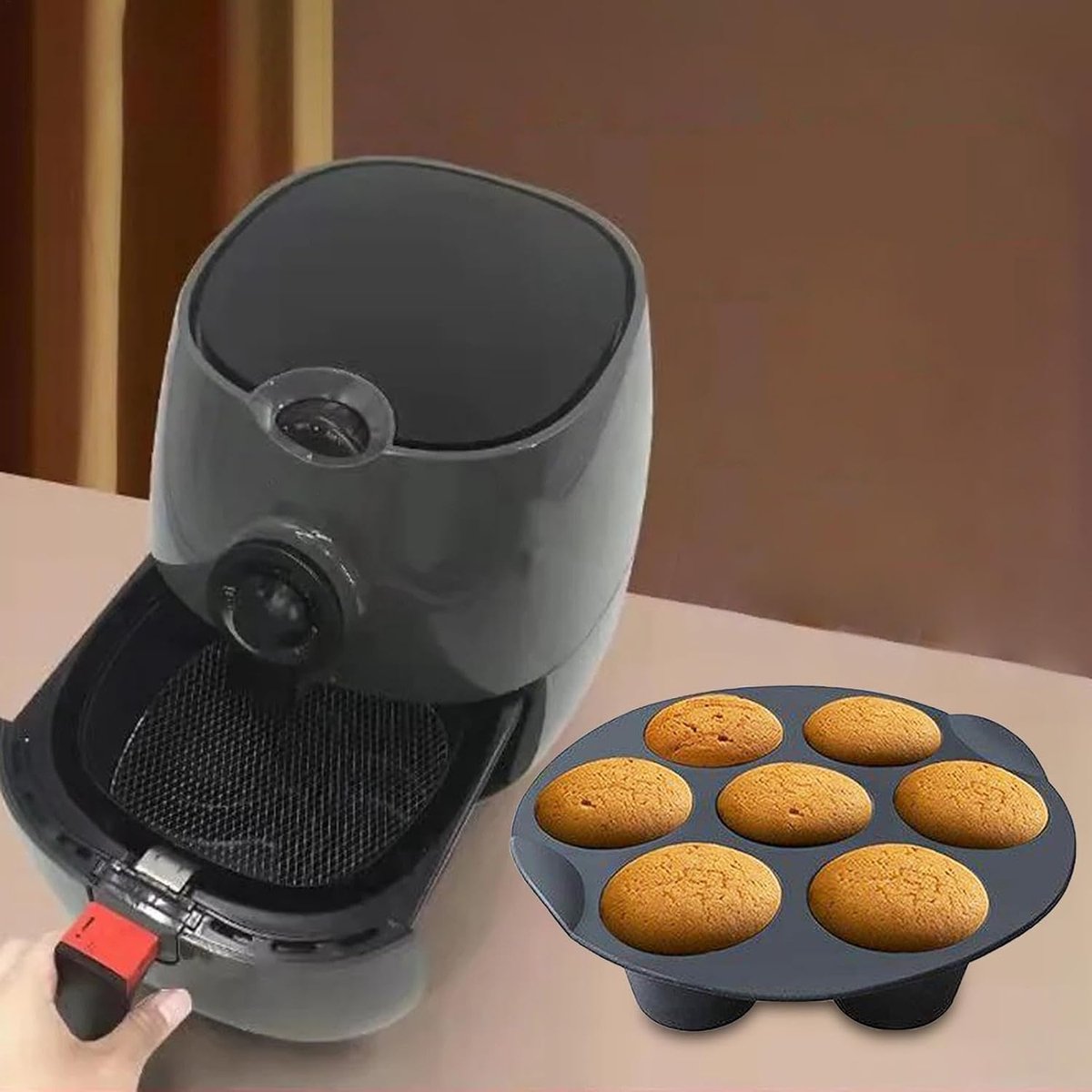 Muffin Pans - Professional High Quality Airfryer Baking Tray - Non-Stick Coating - Cupcake Tray - Muffin Baking Pans - Silicone Baking Mold - Silicone Cupcake Baking Pan - For Muffins, Cupcakes, Mini Quiches - 17.5cm - Black - Image 2