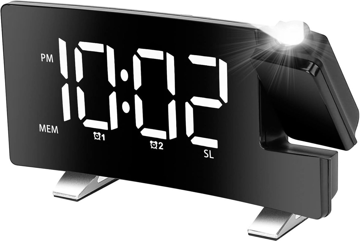 Alarm clock - radio - clock - Projection alarm clock - Digital alarm clock - Projection clock - Alarm clock radio - Clock radio - digital clock - projection clock - Multifunctional - LED - Adjustable brightness - Loud enough - for bedroom / living room / - Image 1