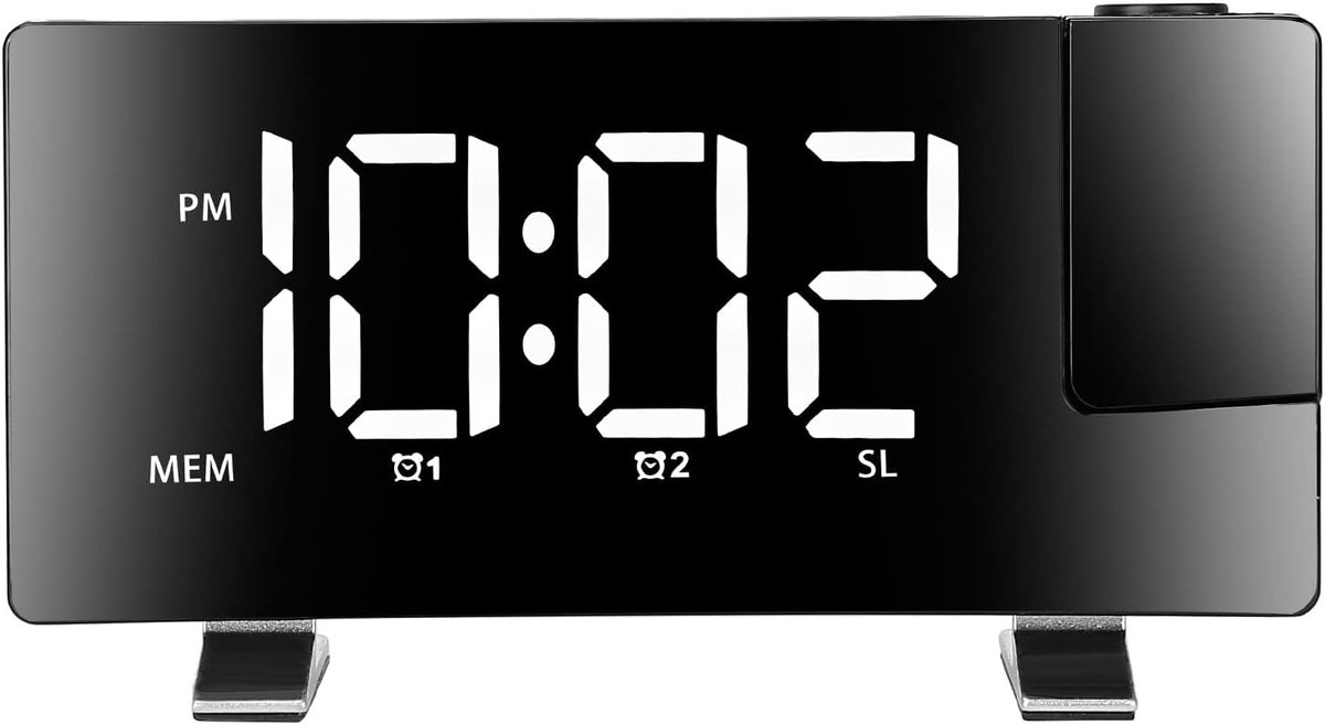 Alarm clock - radio - clock - Projection alarm clock - Digital alarm clock - Projection clock - Alarm clock radio - Clock radio - digital clock - projection clock - Multifunctional - LED - Adjustable brightness - Loud enough - for bedroom / living room / - Image 2