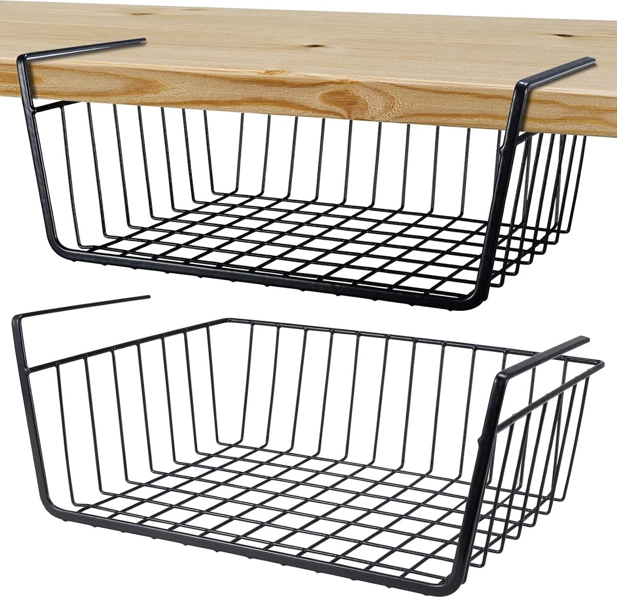 Closet Hanging Basket - 2 Pieces - Hanging Baskets - Storage Baskets - Cabinet Baskets - Tidy Hanging Basket - Hanging Basket for Closet - Hanging Basket for Under Shelf - Organizer - Desk and Kitchen Cabinet Organizer - Hanging - No Drilling Required - M - Image 1