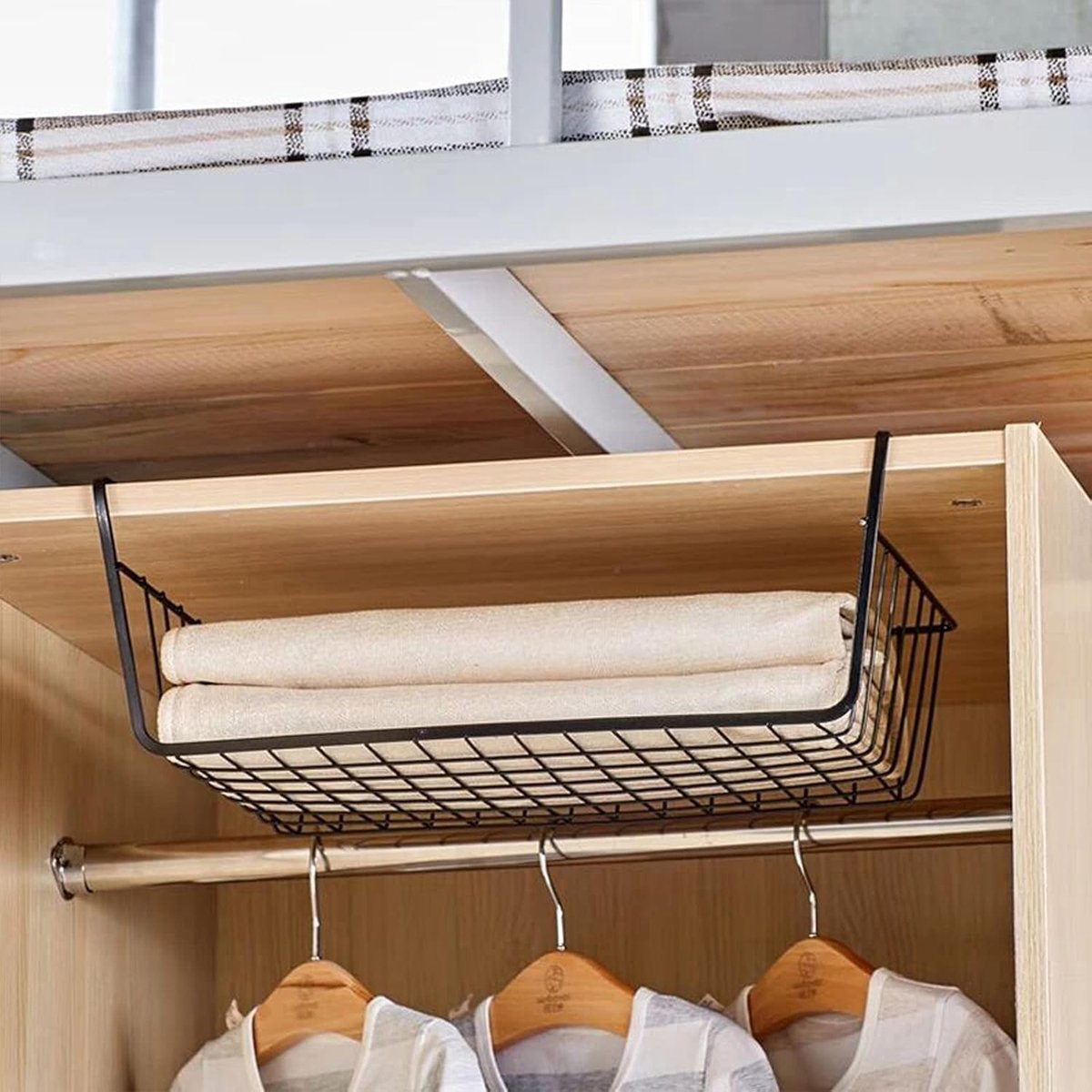 Closet Hanging Basket - 2 Pieces - Hanging Baskets - Storage Baskets - Cabinet Baskets - Tidy Hanging Basket - Hanging Basket for Closet - Hanging Basket for Under Shelf - Organizer - Desk and Kitchen Cabinet Organizer - Hanging - No Drilling Required - M - Image 3