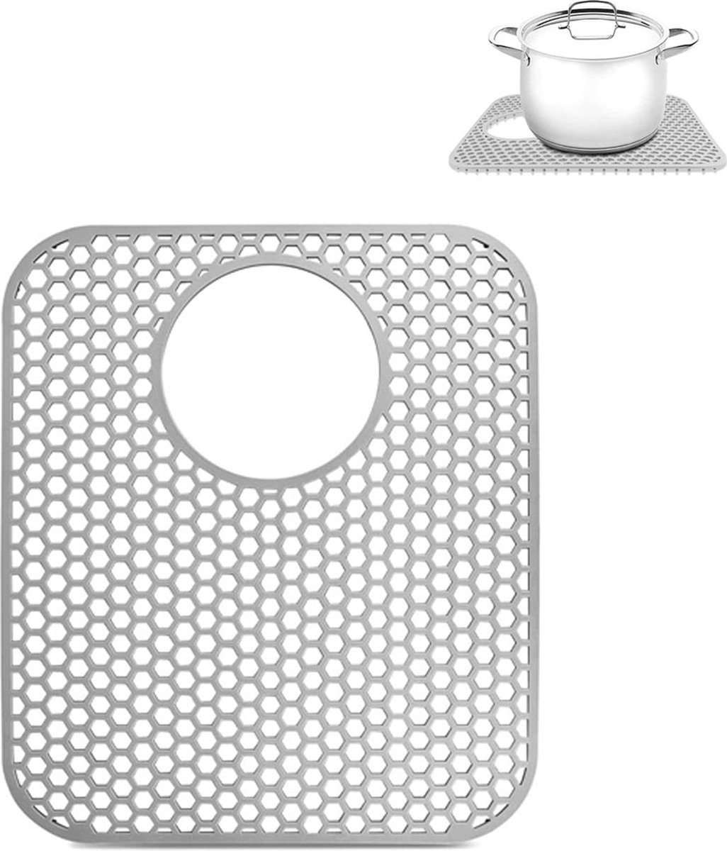 Sink Mat - Grey - 30 X 35 Cm - Kitchen Accessories - Sink Protector - Sink Mat - Washbasin Mat - Draining Mat - Countertop Mat - Silicone Coasters - Silicone - Anti-Scratch - Sink Accessories - For Sink, Cutlery And Glassware - Image 1
