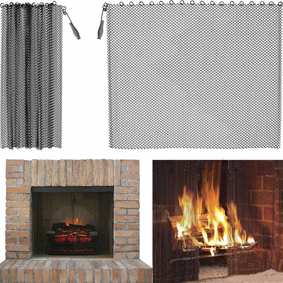 2-Piece Fireplace Screen - Hearth Screen - Spark Guard - With 2 Handles - For Home Fireplace - Fireplace Mesh Screen Curtain - 61x45.7 Cm - Fireplace Mesh Fence Guards - Image 1