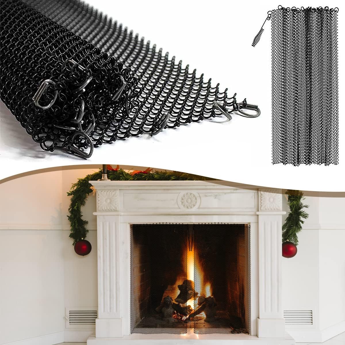 2-Piece Fireplace Screen - Hearth Screen - Spark Guard - With 2 Handles - For Home Fireplace - Fireplace Mesh Screen Curtain - 61x45.7 Cm - Fireplace Mesh Fence Guards - Image 3