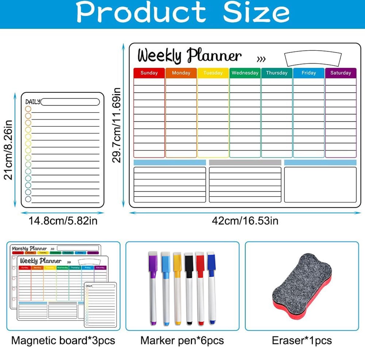 Monthly Planner & Weekly Planner Whiteboard Set - Magnetic Planning Board - Magnetic Monthly Planner - Magnetic Weekly Planner - Magnetic Board Including Day Planner, Markers & Eraser - Memo Board - Planning Board - Family Planner - Family Planner - To Do - Image 5