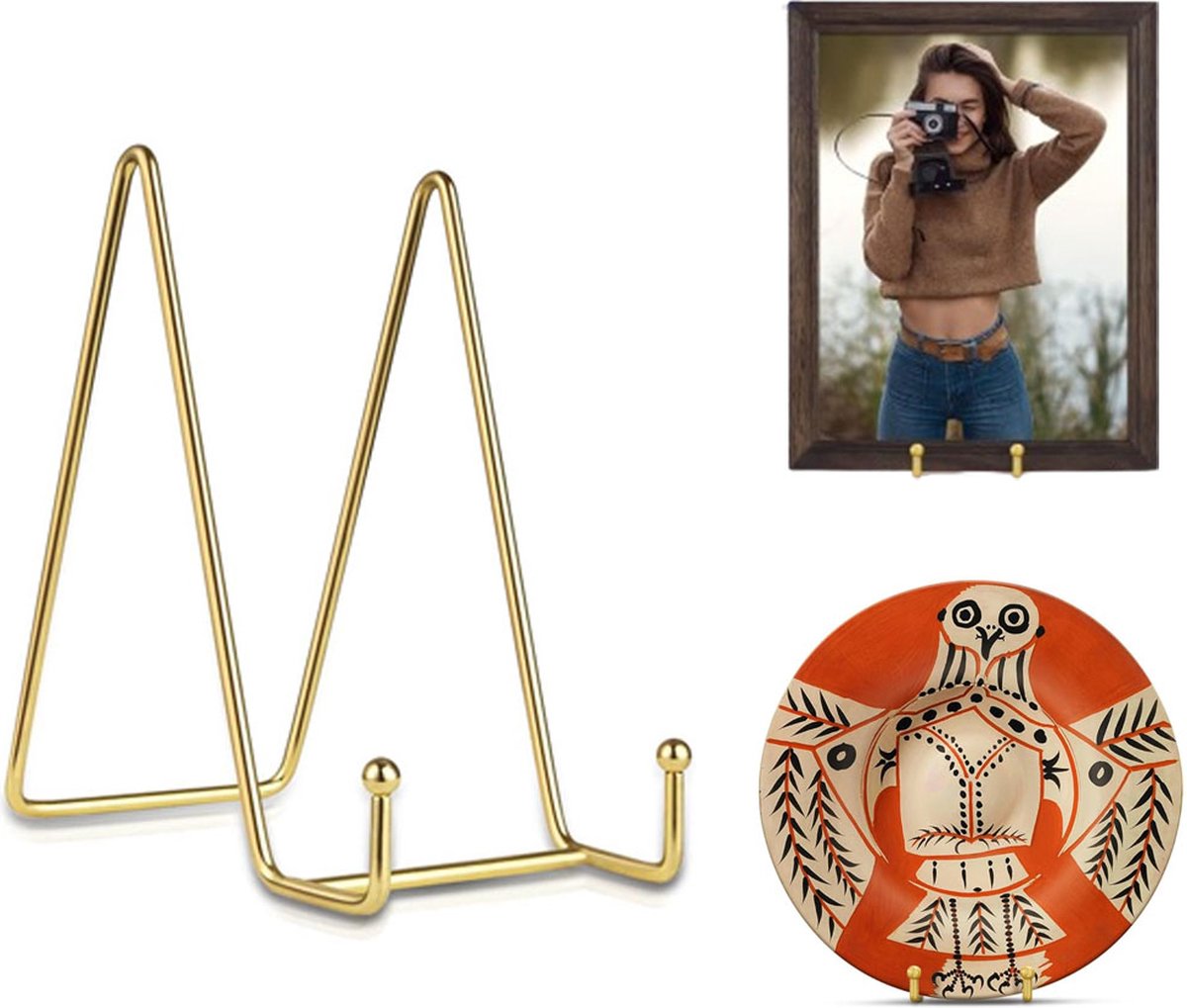 Plate stand - Plate stand - Plate display - Stand - Rack - Hook - Decorative plates - Plates and books - Cookbooks - Suitable for decorative plates - Not easily deformed - Durable - 6 inch - Gold - Metal - Image 1