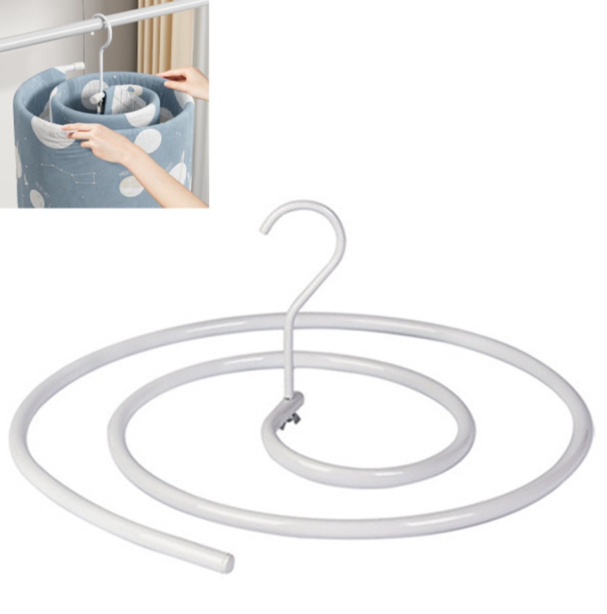 Spiral Hanger - Diameter 45cm - Drying Function - Duvet Cover Hanger - Multifunctional Storage - Spiral Quilt Drying Rack - Space-Saving Hangers for Sheets Bedspreads Coverlets Mattresses Tablecloths Sofa Covers Blankets Scarves Capes - White - 1 Piece - Image 1