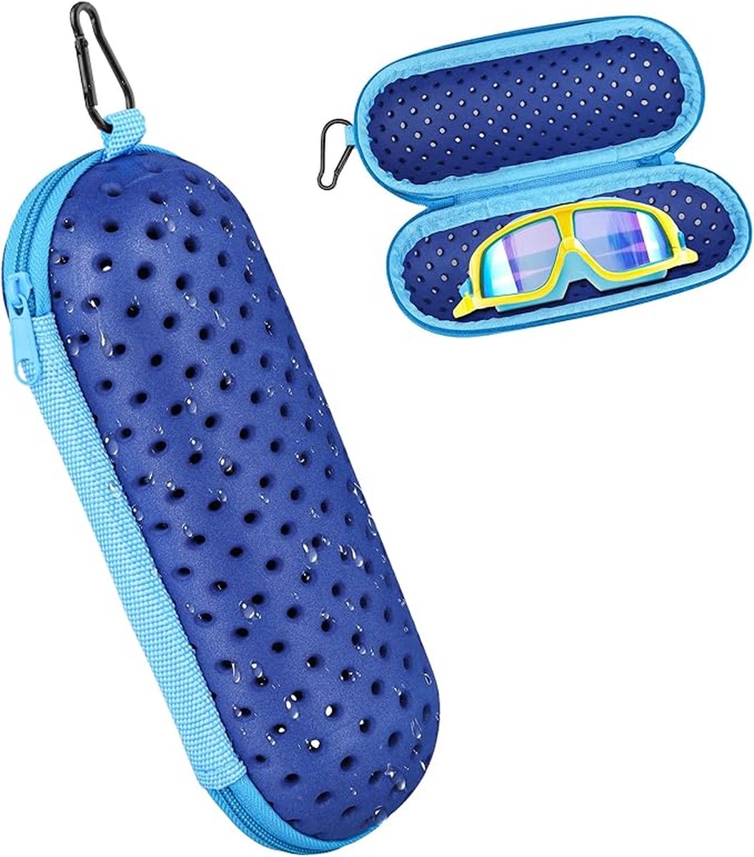 Glasses Case - Glasses Cover - Glasses Case - Glasses Pouch - Glasses Pouch - Swim Goggles Storage Case - Sunglasses Holder - Zipper - With Carabiner Hook - Stylish - Blue - Universal - 18*7.5*7.5cm - Image 1
