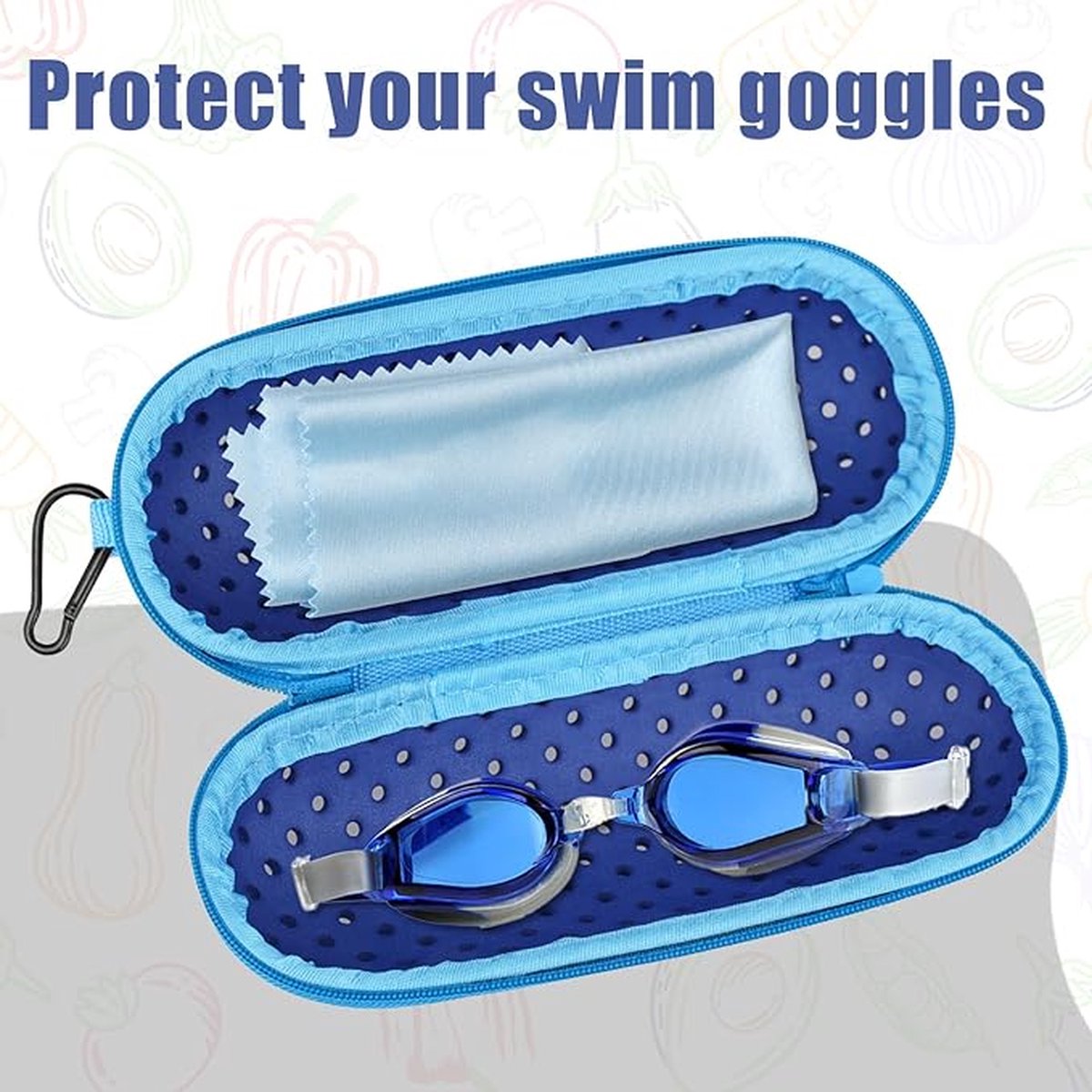 Glasses Case - Glasses Cover - Glasses Case - Glasses Pouch - Glasses Pouch - Swim Goggles Storage Case - Sunglasses Holder - Zipper - With Carabiner Hook - Stylish - Blue - Universal - 18*7.5*7.5cm - Image 4