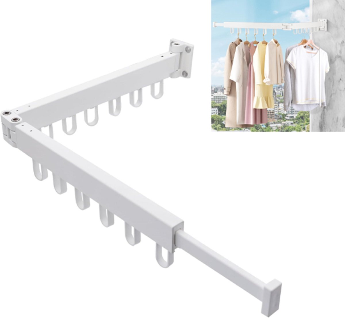 Foldable Wall Drying Rack - Foldable Wall Clothes Rack - Foldable Wall Clothes Rod - 2-Way Drying Rack - Space-Saving - Foldable - For Laundry, Balcony, Bathroom, Terrace, Dormitory, Apartment - White - 1 piece - Image 1