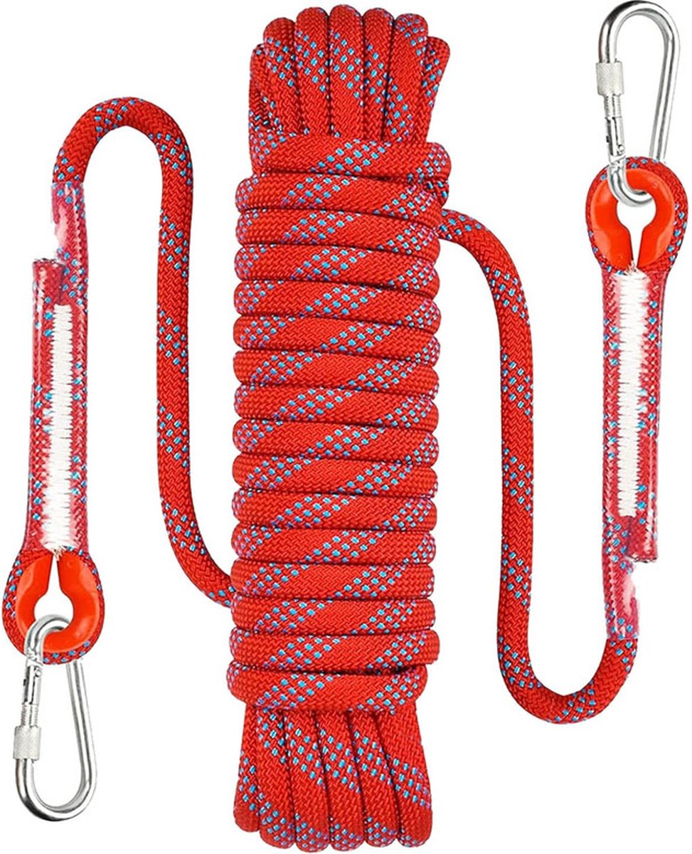 Climbing rope 10 meters - 1000 kg tensile strength - including 2 carabiners - red - Image 1
