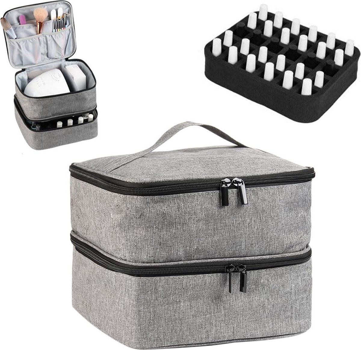 Nail Polish Case Organizer - Nail Case Bag - Nail Technician Bag - Nail Polish Carrying Case - UV Gel Polish Lamp Storage - Beauty Case - Suitable for 30 Bottles - Nail Art Storage - Nail Art - With Removable Dividers - For All Nail Polish Supplies - Grey - Image 1