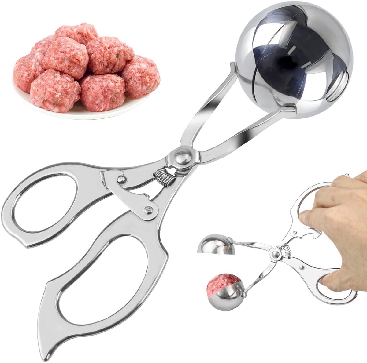 Meatball maker - Professional Meatball tongs - Portable Meatball maker - Multifunctional Meatball tongs - Meatball spoon - Meatball tongs - BBQ Tongs - Barbecue Tongs - for meatballs / Ice cream / rice balls - Stainless steel - Image 1