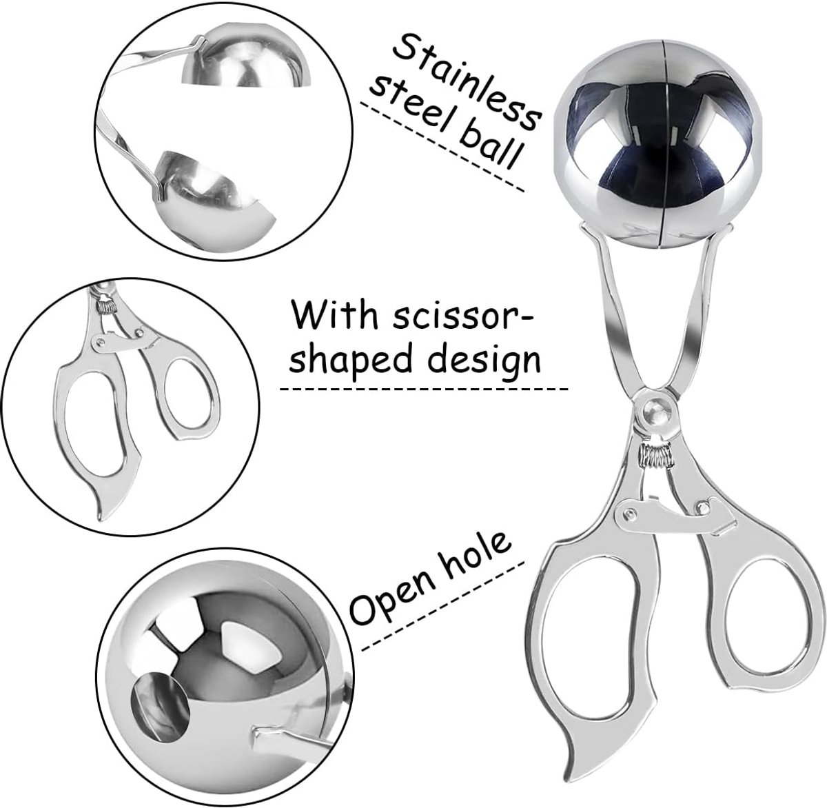 Meatball maker - Professional Meatball tongs - Portable Meatball maker - Multifunctional Meatball tongs - Meatball spoon - Meatball tongs - BBQ Tongs - Barbecue Tongs - for meatballs / Ice cream / rice balls - Stainless steel - Image 5