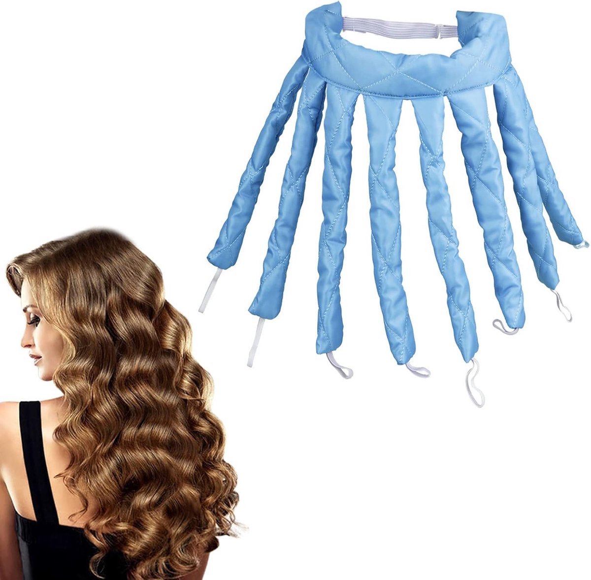 Heatless Curls - Curlers - Heatless Curler - Hair Curler - Curl Rollers - Create Curls Without Heat - Curlers - Hair Rollers - Overnight Curls - Self-Adhesive - Satin - Blue - Harmless & Tasteless - Image 1
