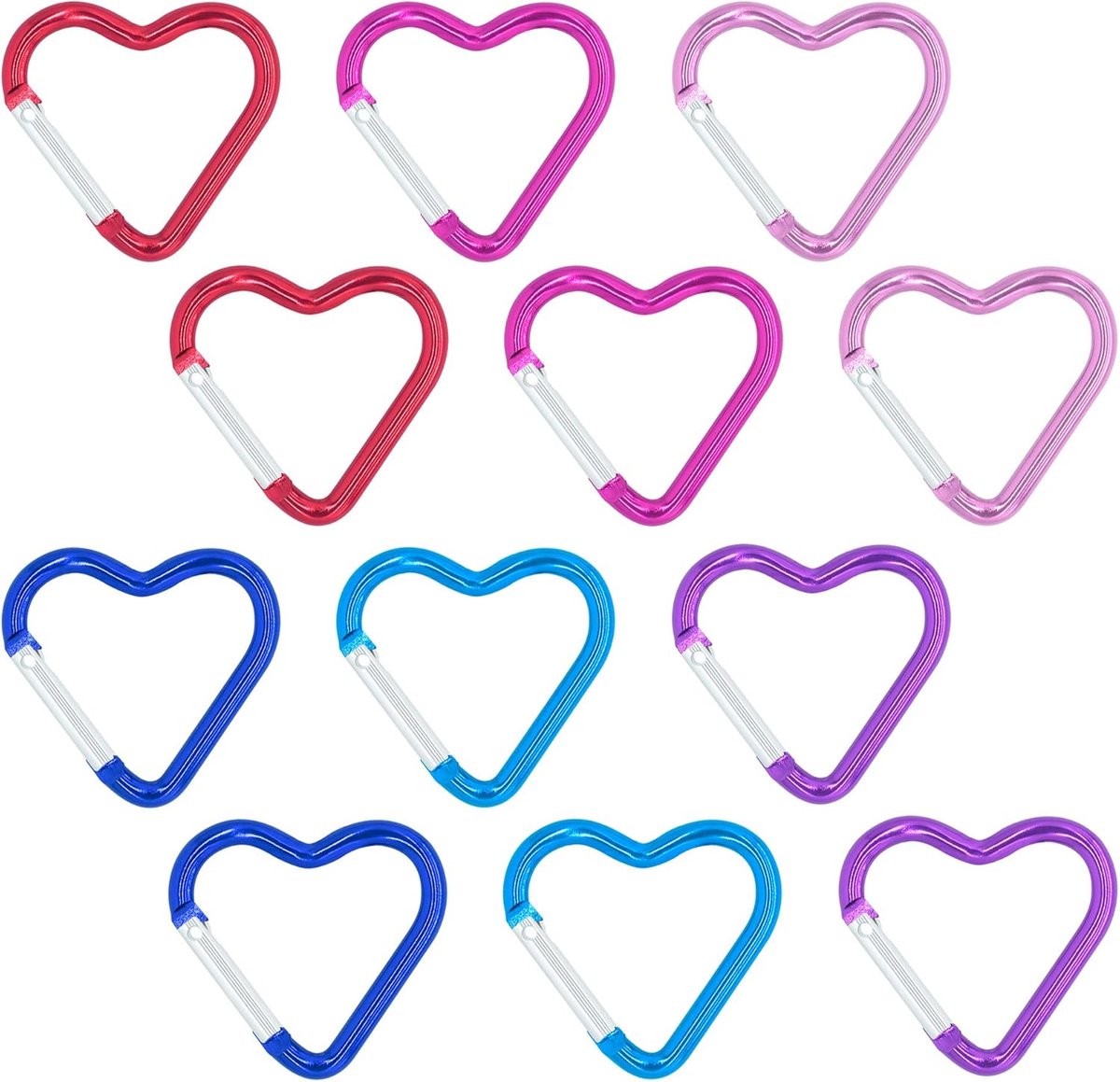 Carabiner - 12 Pieces - Metal Carabiners - Robust - Snap Hook - Aluminum - Snap Hook for Adults - Heart Carabiner - Durable Keychain - Quick Release - For Camping/Hiking/Travel - 6 Colors - Image 1