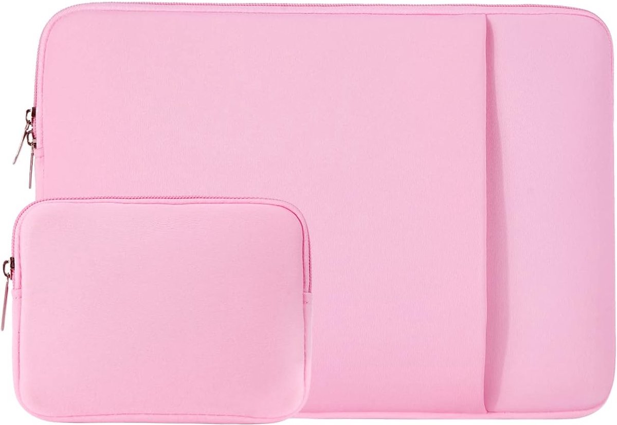 Laptop Case / Sleeve - 15.6 Inch - 2-Piece Extra Compartment - Laptop Sleeve with Pouch - Women's / Men's Laptop Bag - Macbook Case with Zipper - Laptop Sleeve - Laptop Case - Laptop Cover - Pink - Shockproof - Scratchproof - Durable - Image 1