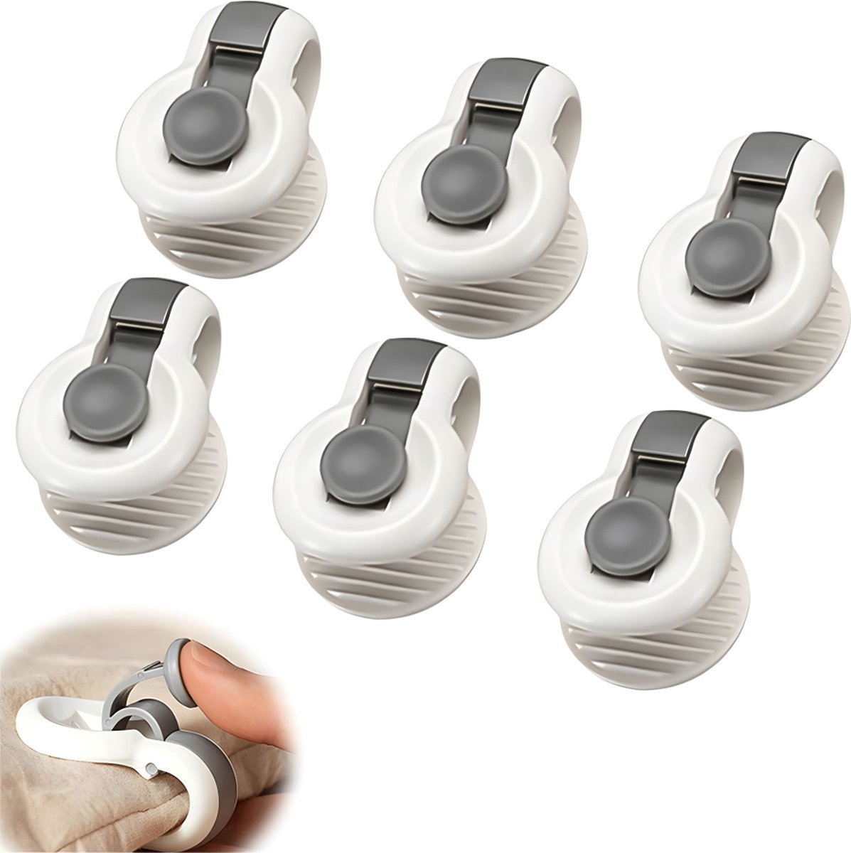 Sturdy Duvet Clips - 6 Pieces - Duvet Clips - Duvet Pegs - Duvet Clamps - Clip Duvet Cover - Prevents Your Duvet from Shifting - Neat - Clips - Blankets - Sheets - Grey - Image 1