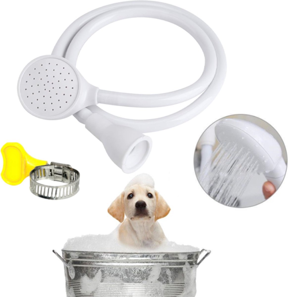 Pet Bath and Shower Set - Dog/Cat Shower Head - Dog Sprayer - Includes Garden Hose and Attachments - For Pets, Hair Washing, Rinsing Vegetables - Taps with a Diameter of 1.4-2.7 cm - White - Image 1