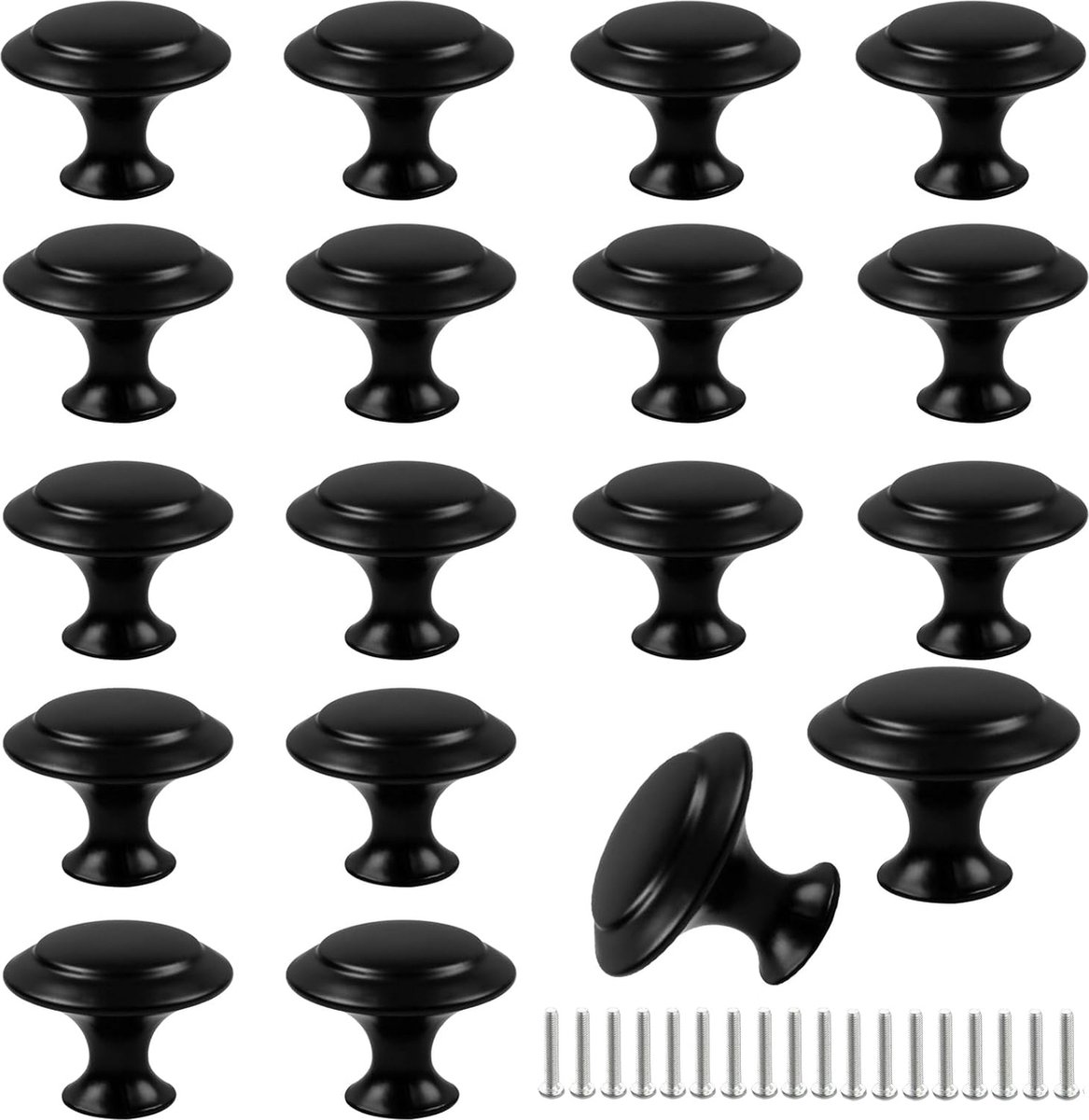 Handles - 18 Pieces - Cabinet Handles - Furniture Handles - Kitchen Handle - Antique Knobs - 30MM - Cabinet Handles - Kitchen Cabinet Handles - Furniture Handle - Kitchen Handle - Door Handle - Drawer Handle - Incl. Screws - Stainless Steel - Black - Mode - Image 1