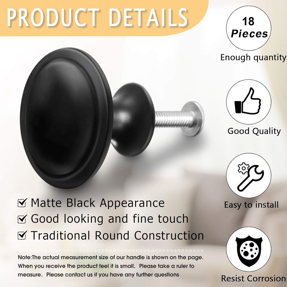 Handles - 18 Pieces - Cabinet Handles - Furniture Handles - Kitchen Handle - Antique Knobs - 30MM - Cabinet Handles - Kitchen Cabinet Handles - Furniture Handle - Kitchen Handle - Door Handle - Drawer Handle - Incl. Screws - Stainless Steel - Black - Mode - Image 3