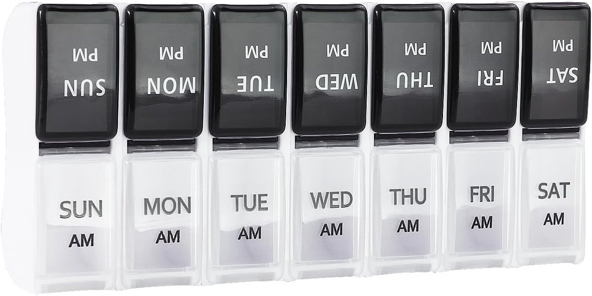 7-Day Pill Box - Portable Medicine Box - Removable Pill Box - Strong Lock Pill Boxes - Medicine Organizer - Morning / Evening Compartments - For On the Go - For Travel/Daily Use - For Vitamins, Fish Oil, Supplements, Medicines - Image 1
