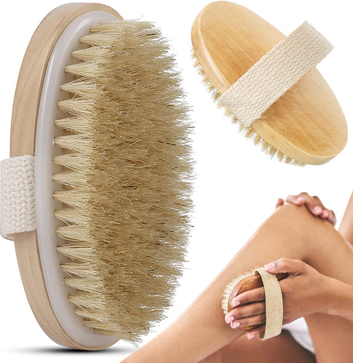 Bath Brush - Dry Brushing - Dry Brush - Body Brush - Skin Brush - Shower Brush - Bath & Shower Accessories - Skin Brush with Natural Bristles - Skin Improvement - Anti-Cellulite Brush - Image 1