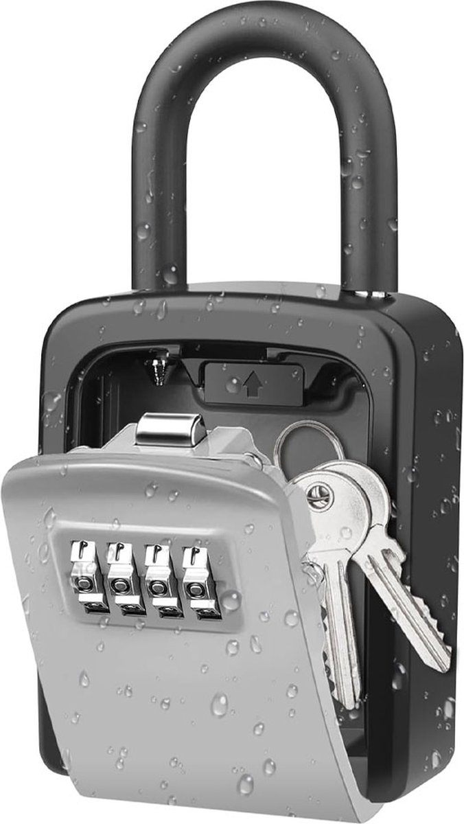 Outdoor/Indoor Key Safe - Small Key Safe with Code - Key Cabinet - Key Box - Small Safe with Combination Lock - Central Key Storage - Removable Lock - No Drilling Required - Wall-Mounted - Water-Resistant - Grey - Image 1