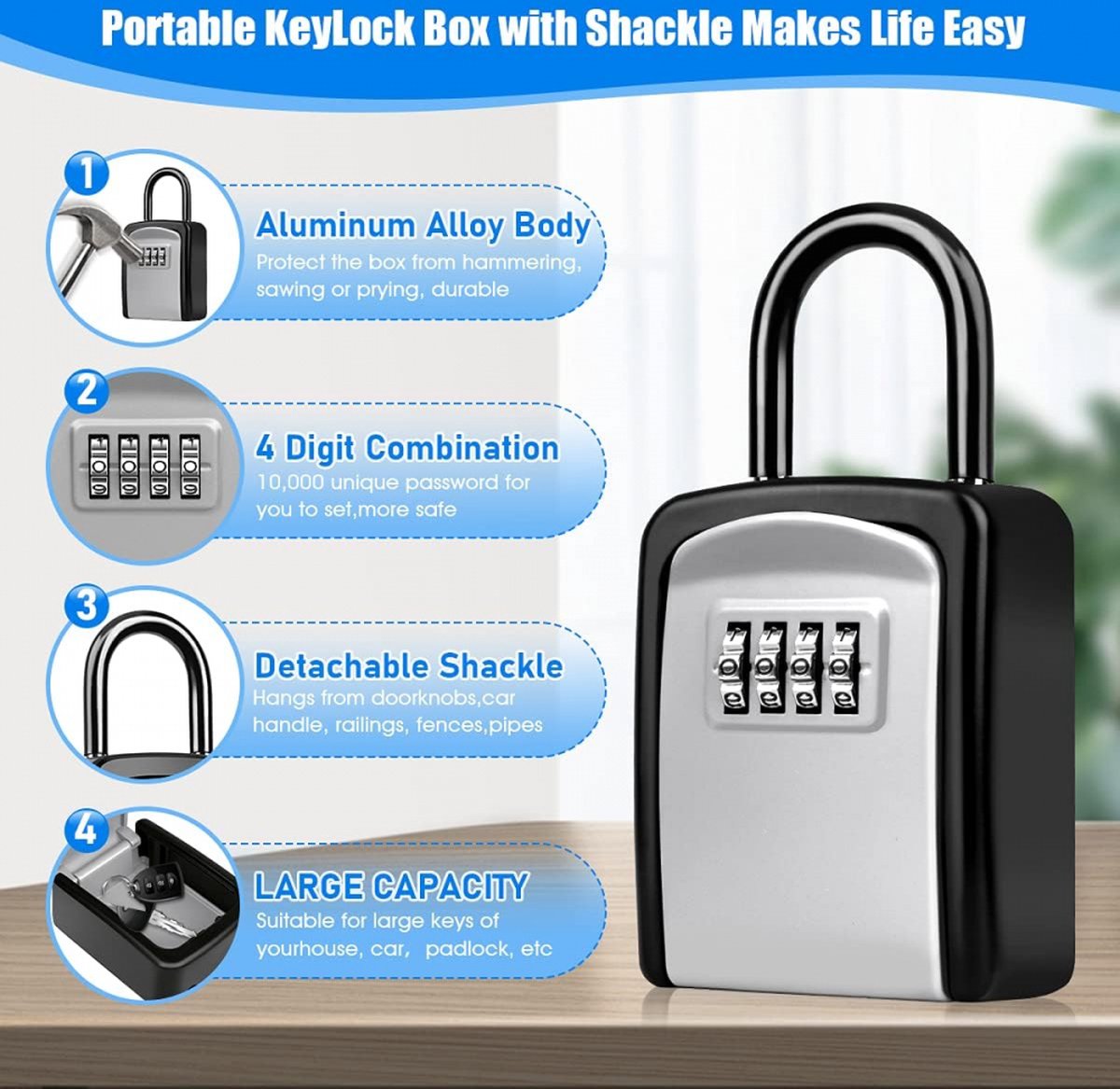 Outdoor/Indoor Key Safe - Small Key Safe with Code - Key Cabinet - Key Box - Small Safe with Combination Lock - Central Key Storage - Removable Lock - No Drilling Required - Wall-Mounted - Water-Resistant - Grey - Image 4