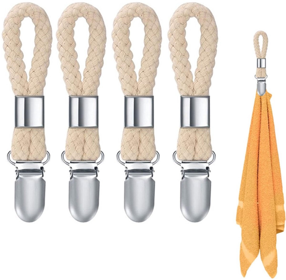 Towel Clips - 4 Pieces - Towel Hooks - Towel Holders - Small Towel Clips - Towel Clip - Towel Pegs - Tea Towel Clip - Hanging Hooks - Small Clips - Hanging - Beige - For Kitchen, Bathroom, Balcony, Cabinets - Image 1