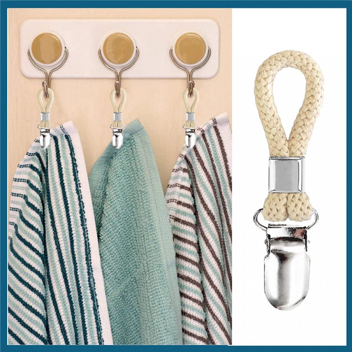 Towel Clips - 4 Pieces - Towel Hooks - Towel Holders - Small Towel Clips - Towel Clip - Towel Pegs - Tea Towel Clip - Hanging Hooks - Small Clips - Hanging - Beige - For Kitchen, Bathroom, Balcony, Cabinets - Image 3