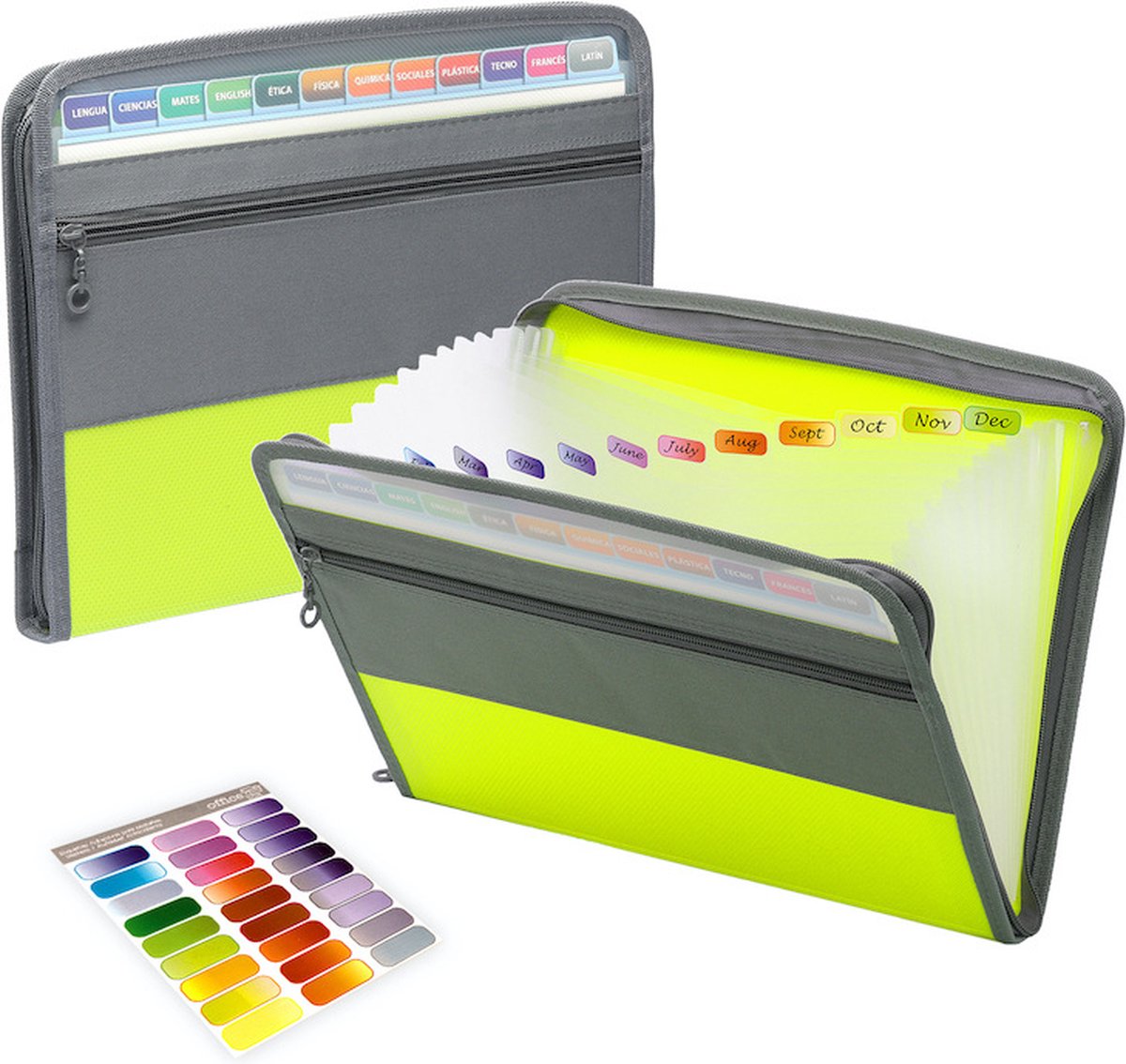 Project Folder - A4 - Foldable File Folder with Tabs - 13 Compartments - Storage Folder/Sorting Folder - Compartment Folder - Durable Plastic Document Folder - Writing Folder with Zipper - Conference Folder - Work Folder - Document Folder - Green - Portab - Image 1