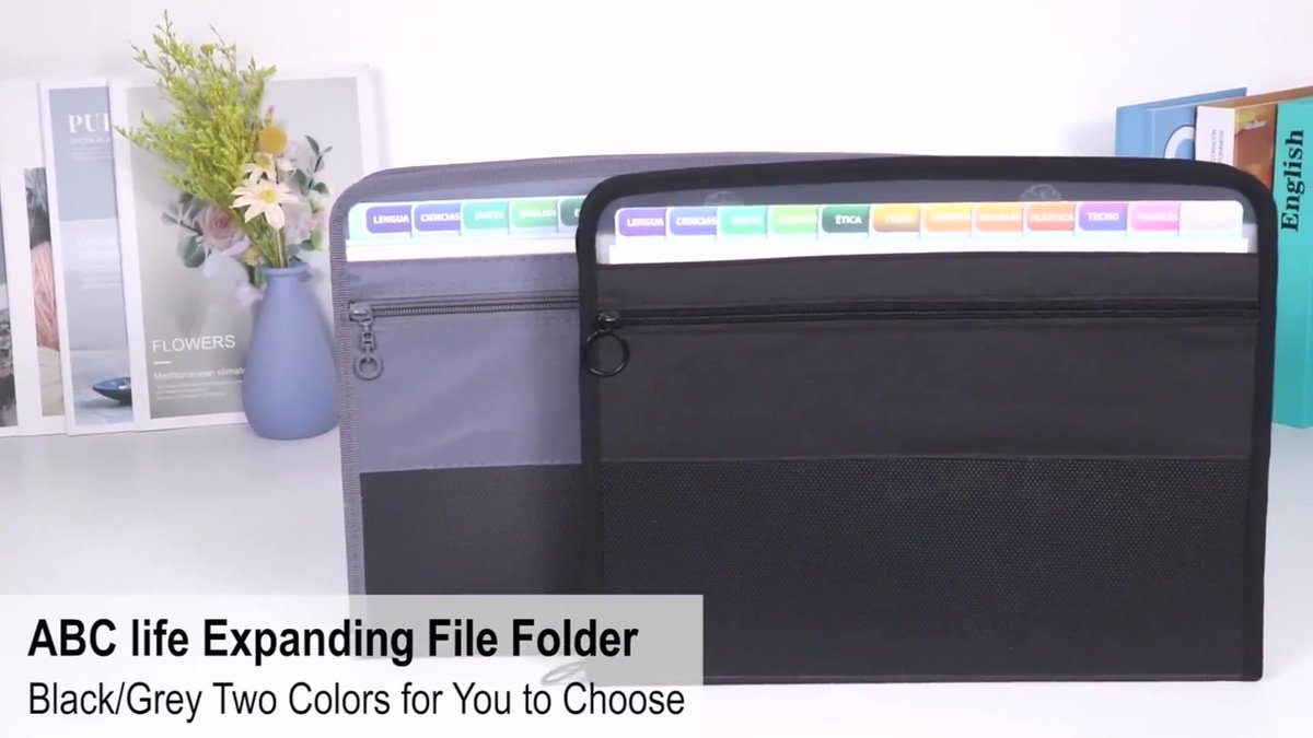 Project Folder - A4 - Foldable File Folder with Tabs - 13 Compartments - Storage Folder/Sorting Folder - Compartment Folder - Durable Plastic Document Folder - Writing Folder with Zipper - Conference Folder - Work Folder - Document Folder - Green - Portab - Image 2