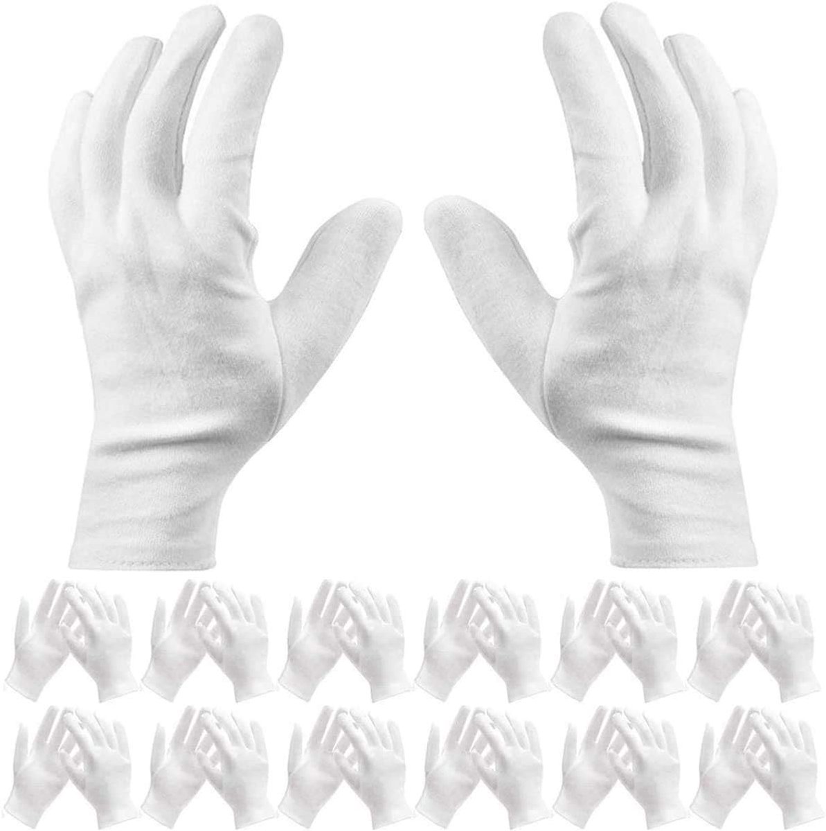 Cotton gloves - 12 Pairs - white - soft hand cotton - Used For Cosmetics, Jewelry Coin Inspection, Inspection Gloves, Service Gloves, Moisture Gloves - everyday cotton gloves - Image 1