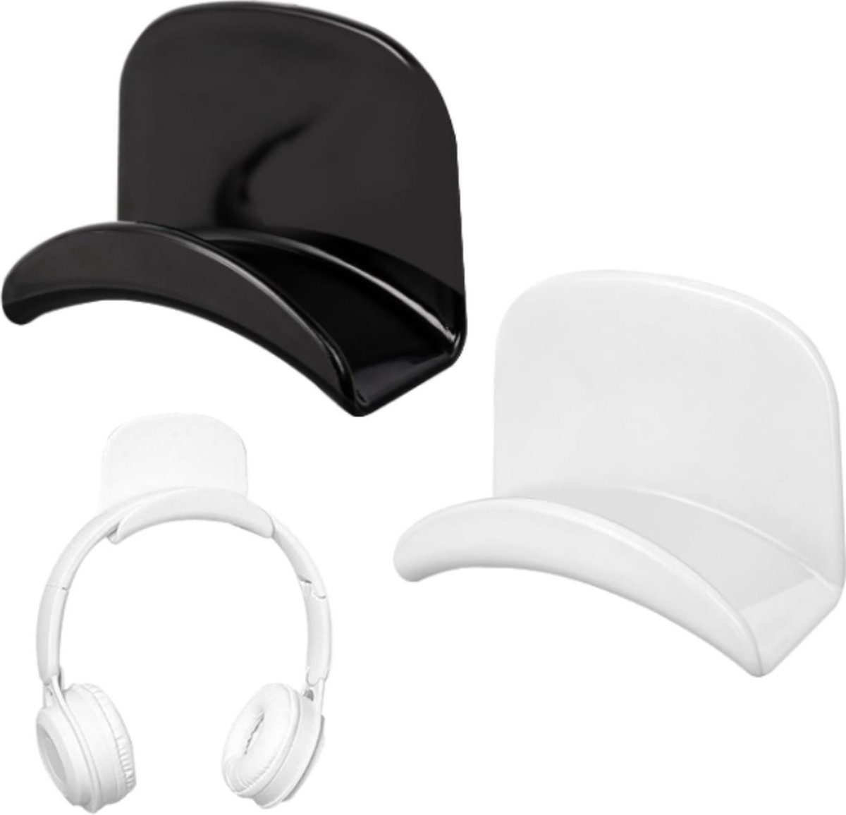 Headset Holder - 2-Piece Headphone Hook - Headset Stand - Universal Headphone Hook - Gaming Headset Stand - Headphone Hook Wall Mount - For Most Gaming Headphone Controllers - White+Black - Image 1