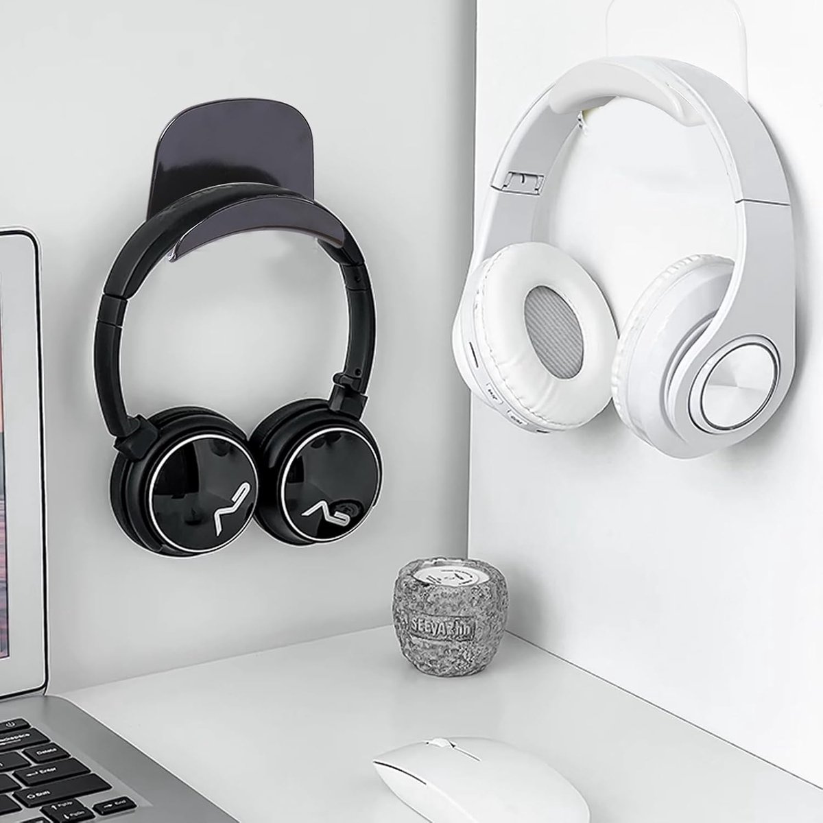 Headset Holder - 2-Piece Headphone Hook - Headset Stand - Universal Headphone Hook - Gaming Headset Stand - Headphone Hook Wall Mount - For Most Gaming Headphone Controllers - White+Black - Image 3