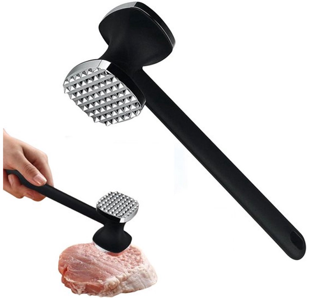 Meat Hammer - Meat Tenderizer - Hammer for Meat - Zinc Meat Beater - Meat Crusher - Meat Tenderizer - Ideal for Tenderizing Meat - Double-Sided - Hangable - Kitchen Utensils - BBQ Accessories - Black - Image 1