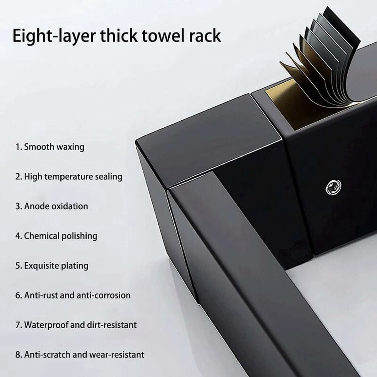Towel Rack - 40 CM - Towel Bar - Bathroom Towel Rack - Bathroom Shelf - Double Bar - Self-Adhesive or Drill - Shower Rack - Towel Bar - Towel Holder - Aluminum - Black - Bathroom Accessories - Durable & Sturdy - Image 3