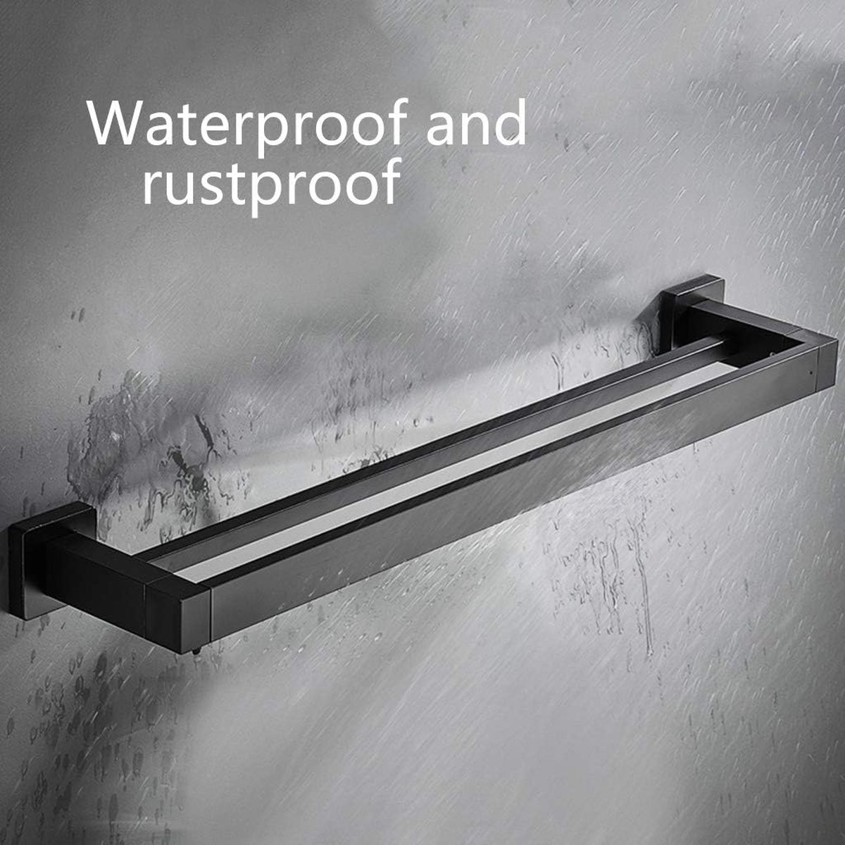 Towel Rack - 40 CM - Towel Bar - Bathroom Towel Rack - Bathroom Shelf - Double Bar - Self-Adhesive or Drill - Shower Rack - Towel Bar - Towel Holder - Aluminum - Black - Bathroom Accessories - Durable & Sturdy - Image 5
