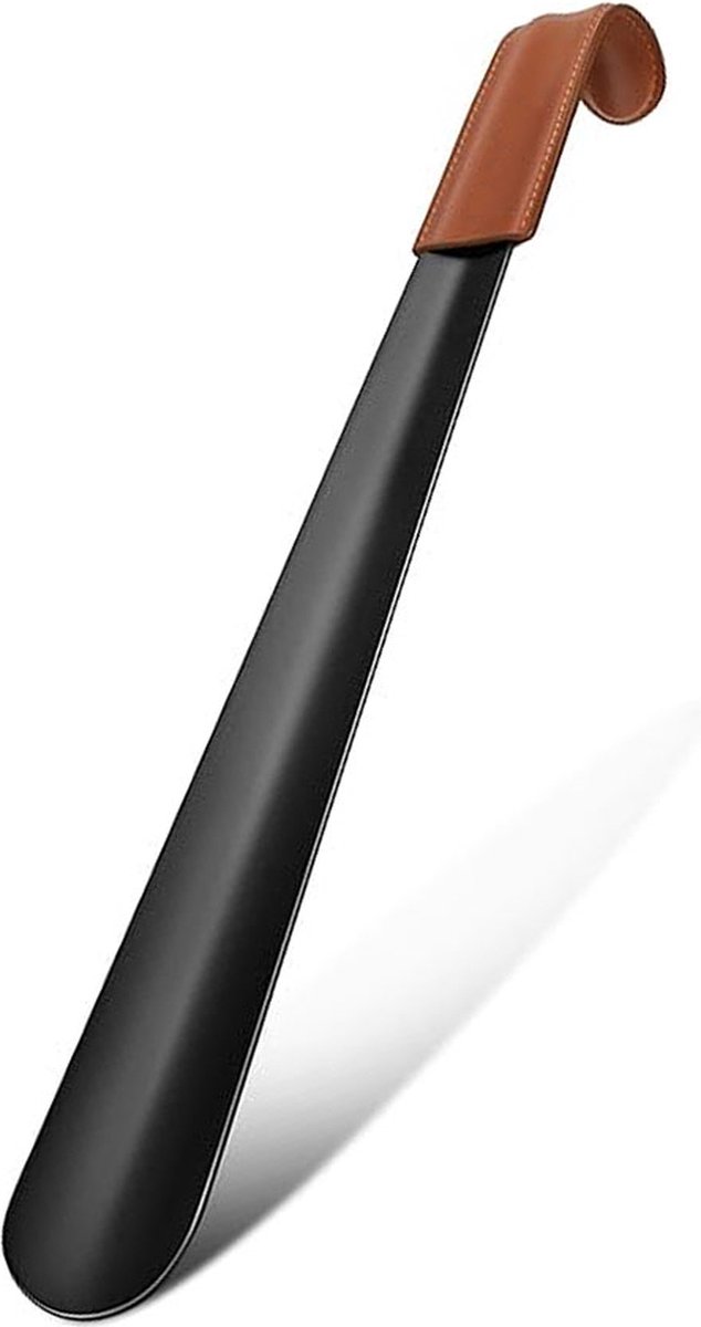 Long Shoehorn - 42cm - Stainless Steel - Shoe Puller - Shoe Horn - Leather Handle - With Leather Pouch - Durable and Extra Strong - Easy to Put On Shoes - Can Be Hung - Black - Image 1