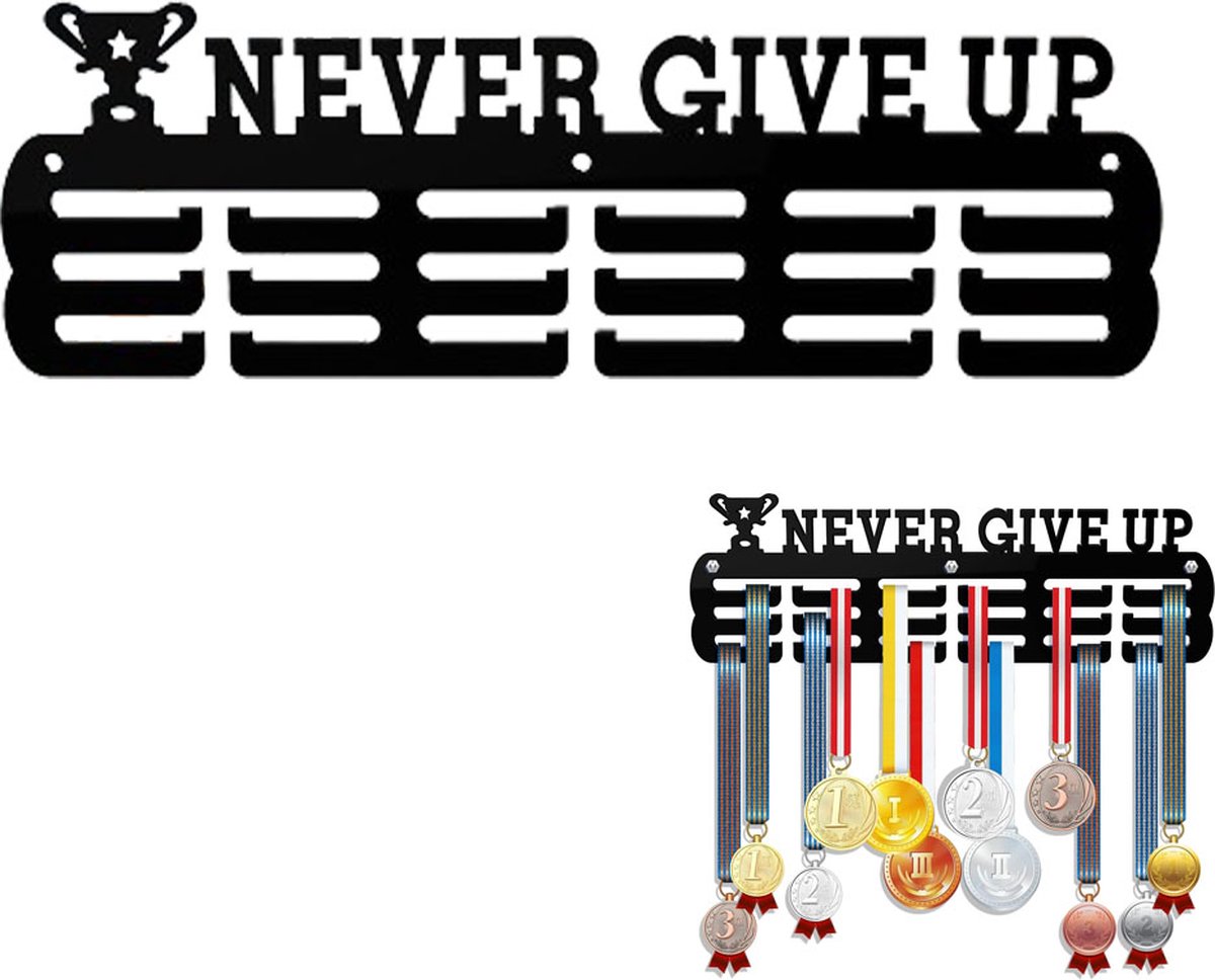 Medal Hanger - Medal Holder - Medal Rack - Medal Organizer - Medal Display - Hooks for Prizes - Hanging Hooks - Running Marathon - Football - Medals - Display - Winner's Gift - Carnival Medals - Black - Includes Mounting Set - Image 1