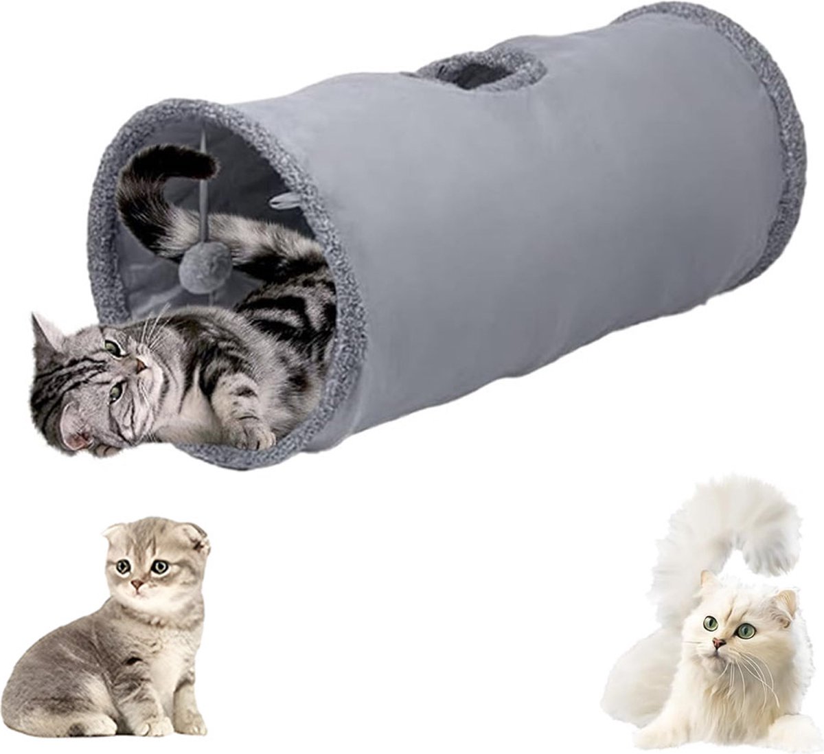 Cat Tunnel with Play Ball - 67cm - Play Tunnel - Rabbit Tunnel - Cat House - Dog Tunnel - Cat Toys - Cat Toys - Crawl Tunnel - Cat Toy - Foldable - Extra Sturdy - Anthracite - Image 1