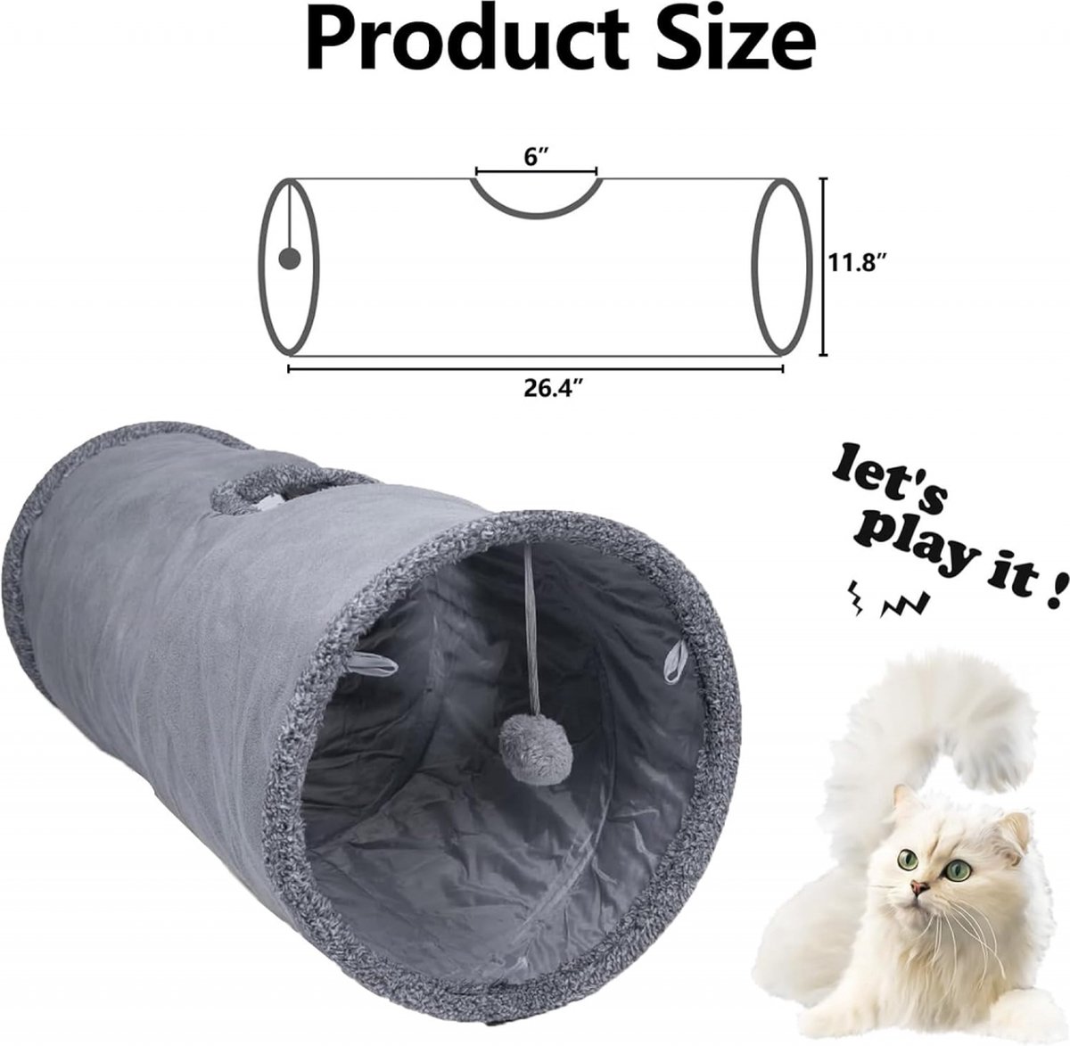 Cat Tunnel with Play Ball - 67cm - Play Tunnel - Rabbit Tunnel - Cat House - Dog Tunnel - Cat Toys - Cat Toys - Crawl Tunnel - Cat Toy - Foldable - Extra Sturdy - Anthracite - Image 2