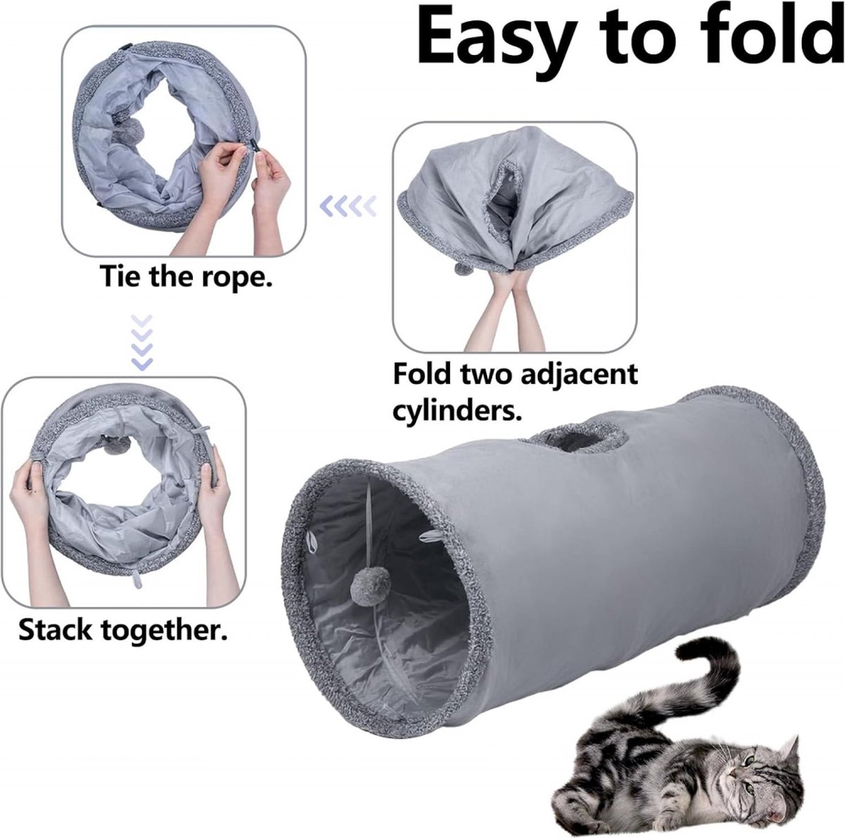 Cat Tunnel with Play Ball - 67cm - Play Tunnel - Rabbit Tunnel - Cat House - Dog Tunnel - Cat Toys - Cat Toys - Crawl Tunnel - Cat Toy - Foldable - Extra Sturdy - Anthracite - Image 4