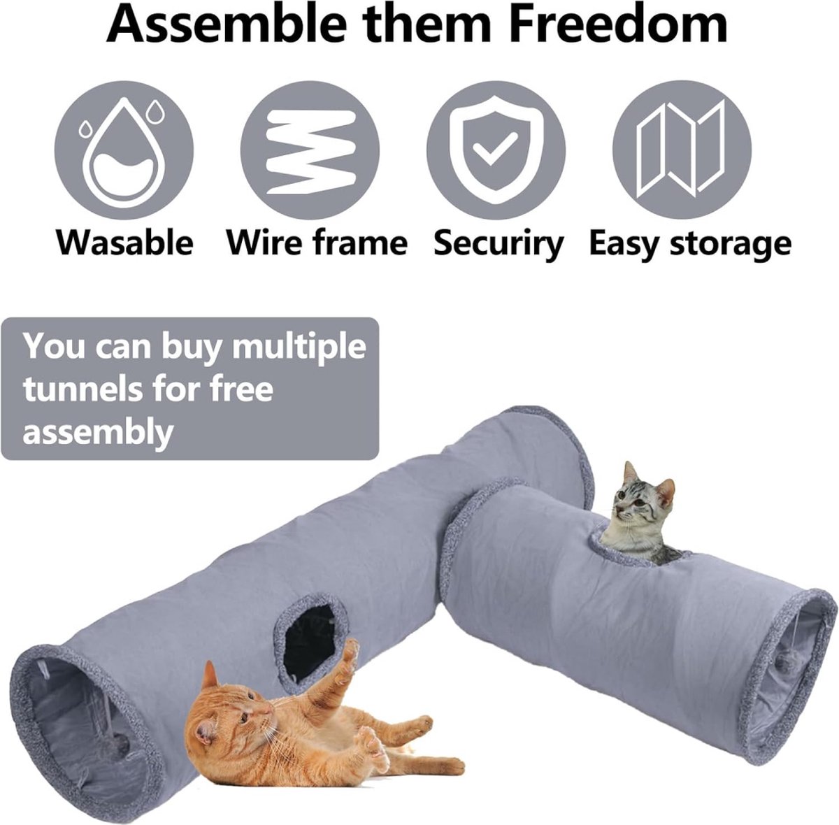 Cat Tunnel with Play Ball - 67cm - Play Tunnel - Rabbit Tunnel - Cat House - Dog Tunnel - Cat Toys - Cat Toys - Crawl Tunnel - Cat Toy - Foldable - Extra Sturdy - Anthracite - Image 5