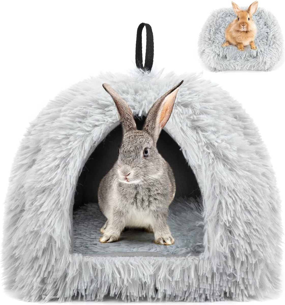 Cat Basket - Rabbit House - Cat House - Plush - Warmth - 40x40x37 CM - Rodent - Cat Bed - Kitten Basket - Animal House - Cat Cushion - Cat Den - Cat Houses - Cat Cave - Grey - Comfortable & Soft - For Rabbits, Cat, Guinea Pigs, Hamsters, Puppies - Image 1