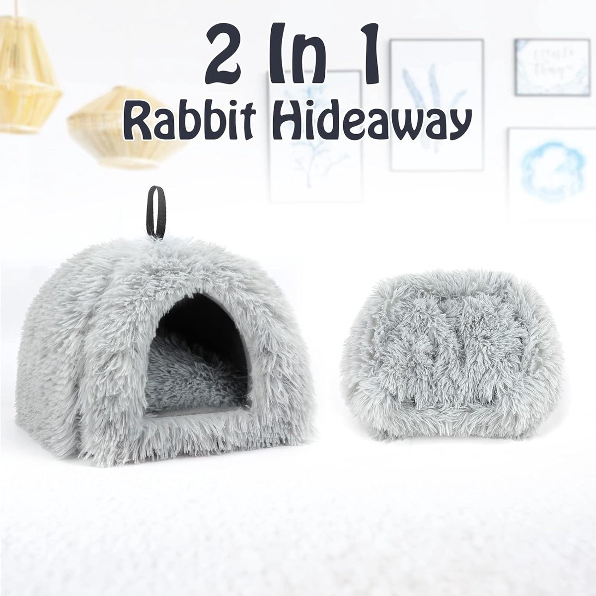 Cat Basket - Rabbit House - Cat House - Plush - Warmth - 40x40x37 CM - Rodent - Cat Bed - Kitten Basket - Animal House - Cat Cushion - Cat Den - Cat Houses - Cat Cave - Grey - Comfortable & Soft - For Rabbits, Cat, Guinea Pigs, Hamsters, Puppies - Image 4