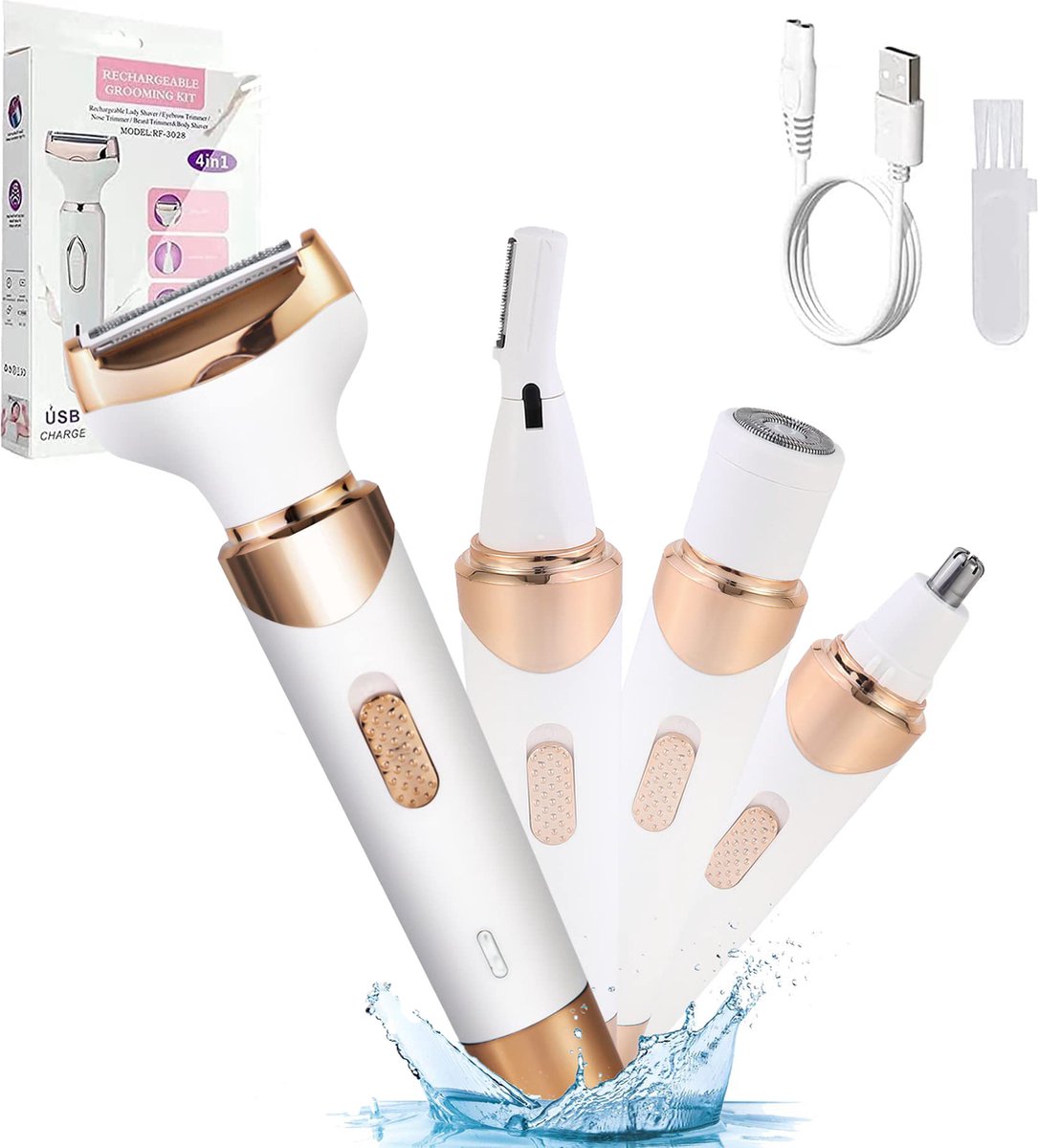 Women's Epilator - Epilator for Easy Hair Removal - 4 Attachments - Women's Epilator - Bikini Trimmer - Facial Epilator - Wet & Dry - Epilators - Facial Cleanser - Hair Removal Device - USB Rechargeable - Gold - Face/Underarms/Legs/Genuine - Image 1